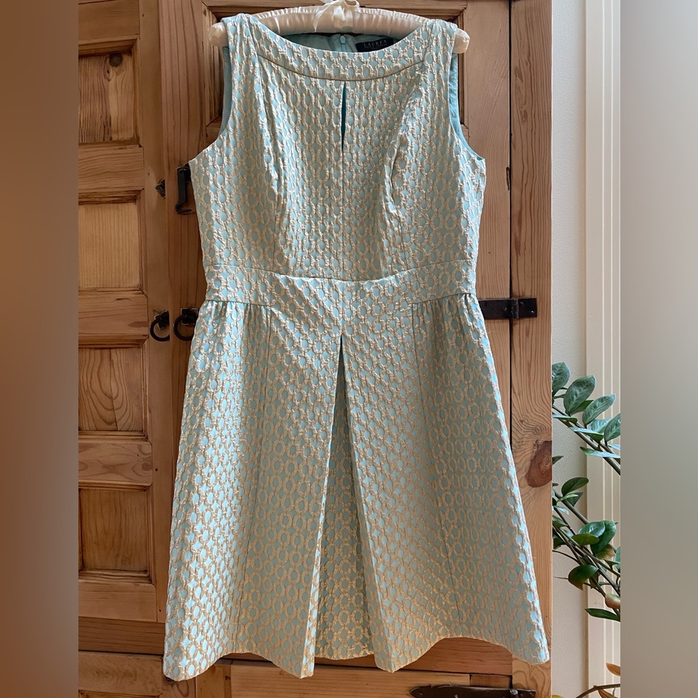 Ralph Lauren Robins Egg Blue and Gold Dress - Size 12